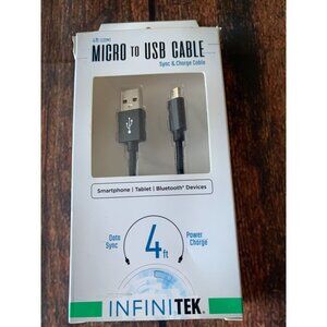 Micro To USB Cable 4Ft By INFINITEK For Smartphone Tablet Bluetooth Devices Data